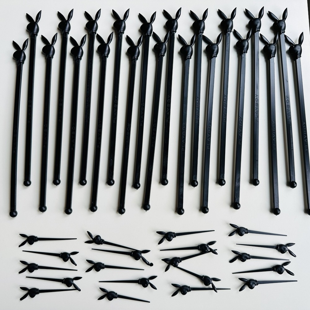 Vintage 1970's PLAYBOY Lot of 20 Swizzle Sticks and 20 Olive Picks New Old Stock